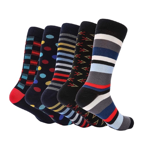 Mens Colorful Patterned Cotton Dress Socks 5pk - Picture 2 of 3